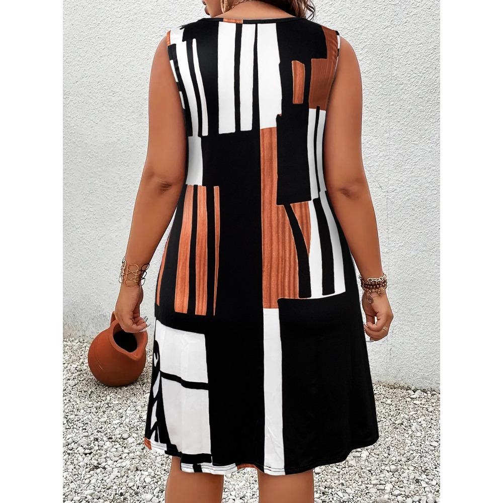 Женское элегантное облегающее платье-майка с геометрическим принтом, без рукавов, облегающее повседневное длинное платье, топ и юбка