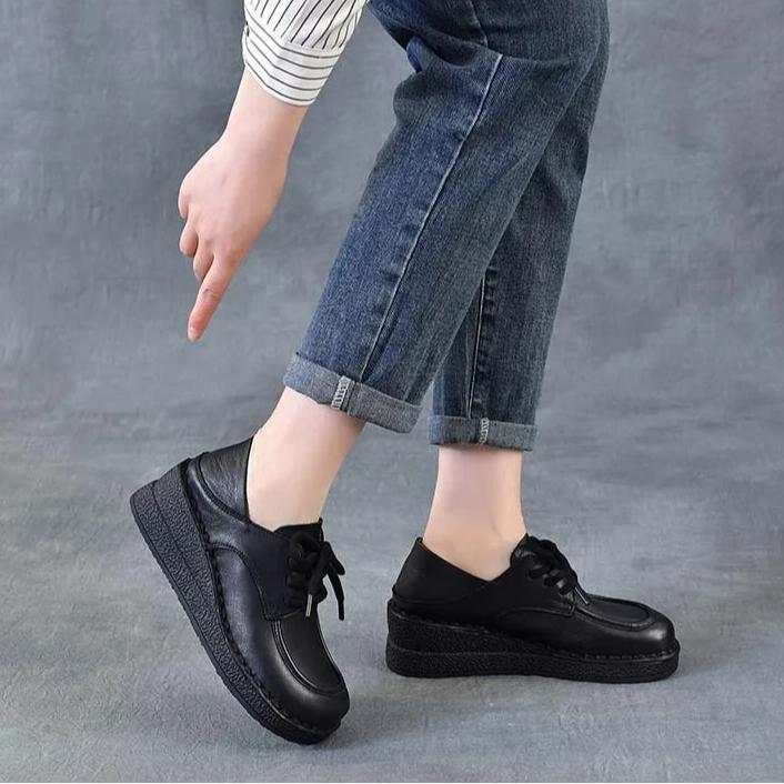 Johnature Туфли-клинья из натуральной кожи, универсальные, удобные, с мягкой подошвой, на шнуровке, обувь на четыре сезона