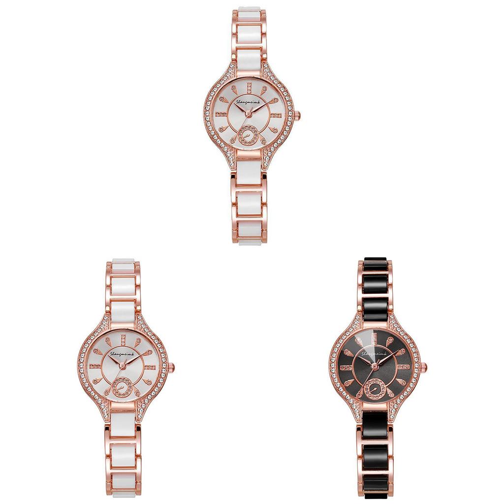 Fashion Alloy Ceramic Quartz Watch With Steel Band For Women