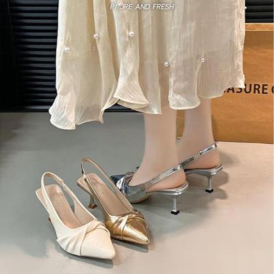 Модные женские современные сандалии лето новая мода ремешок сзади острый носок туфли на высоком каблуке женская элегантность слипоны платье вечерние туфли