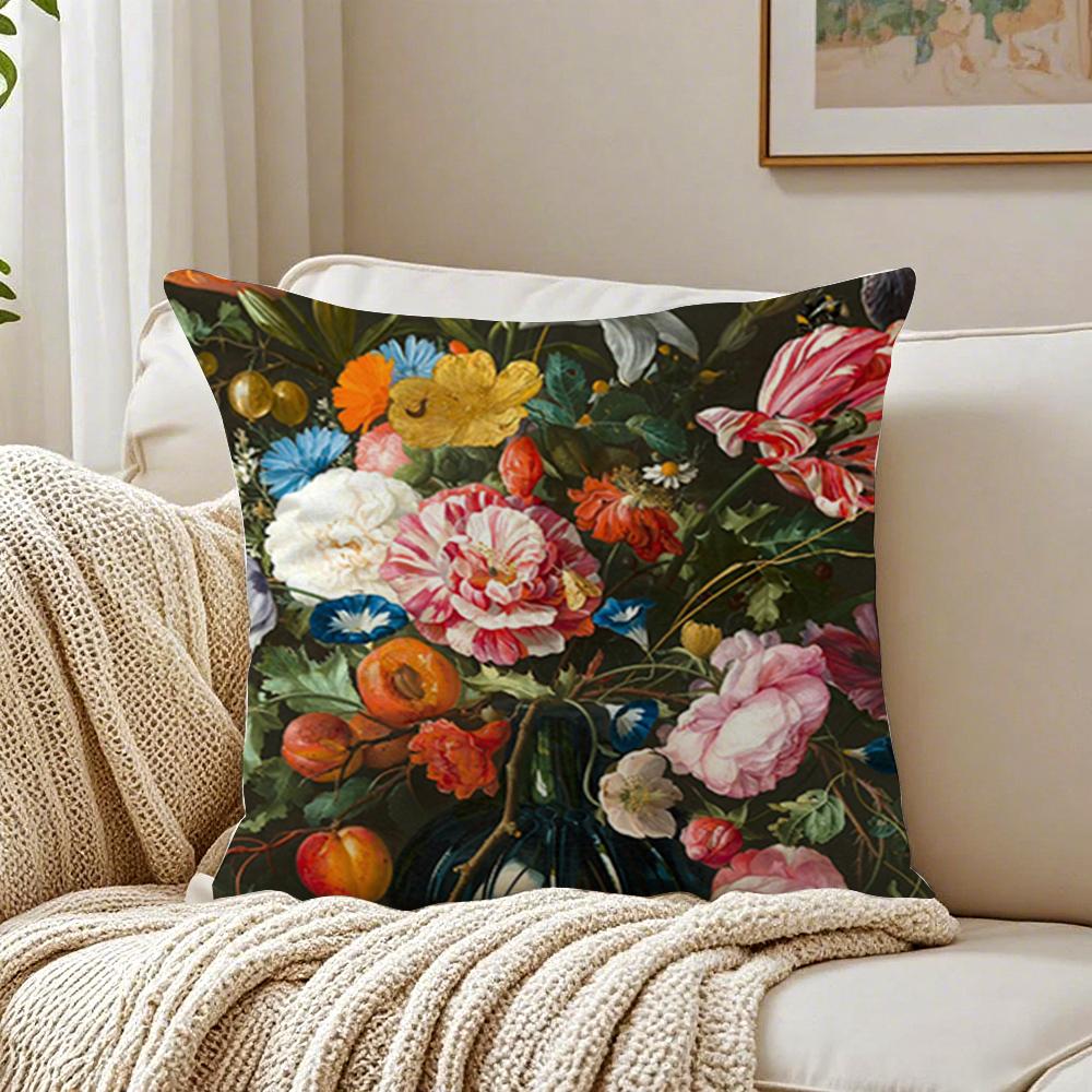 Fashion Casual Beautiful Oil Painting Flowers Cushion Cover Linen Pillowcase Soft For Sofa Bed Home Room Decor