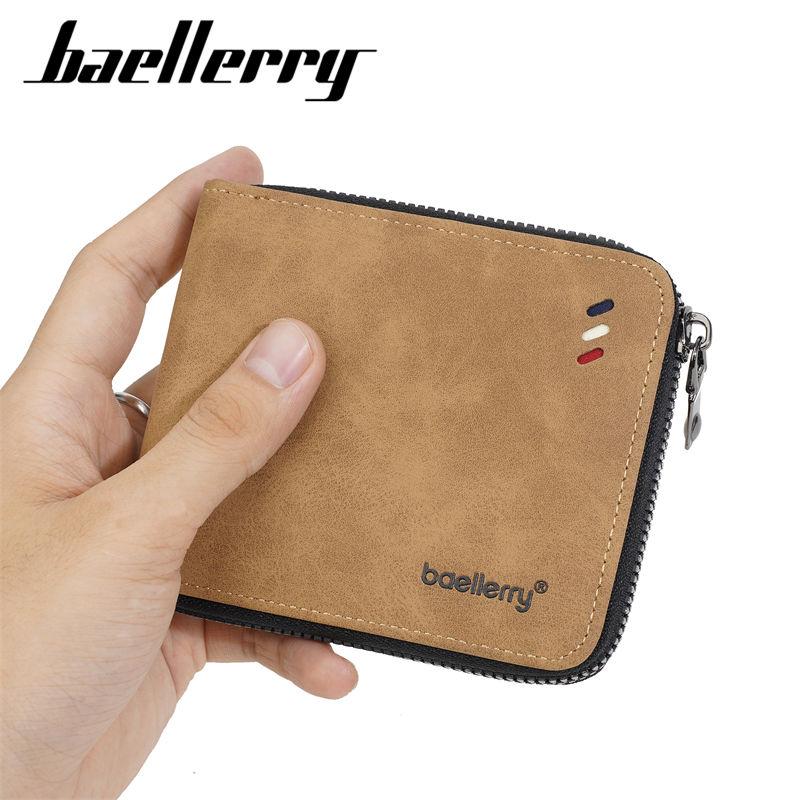 Baellerry Мужские кошельки на молнии из ПУ кожи, короткий кошелек для монет, винтажный дизайн, держатель для карт