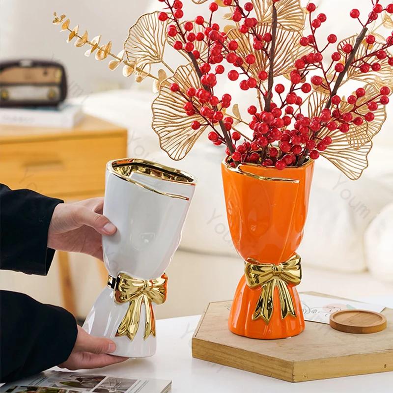 Легкая роскошная керамическая ваза, декоративная в минималистском стиле для гостиной, в форме букета, ваза для икебаны, скандинавские вазы для украшения дома