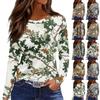 Women's Fashion Hem Split Casual Dead Leaf Print Round Neck Long Sleeve Top