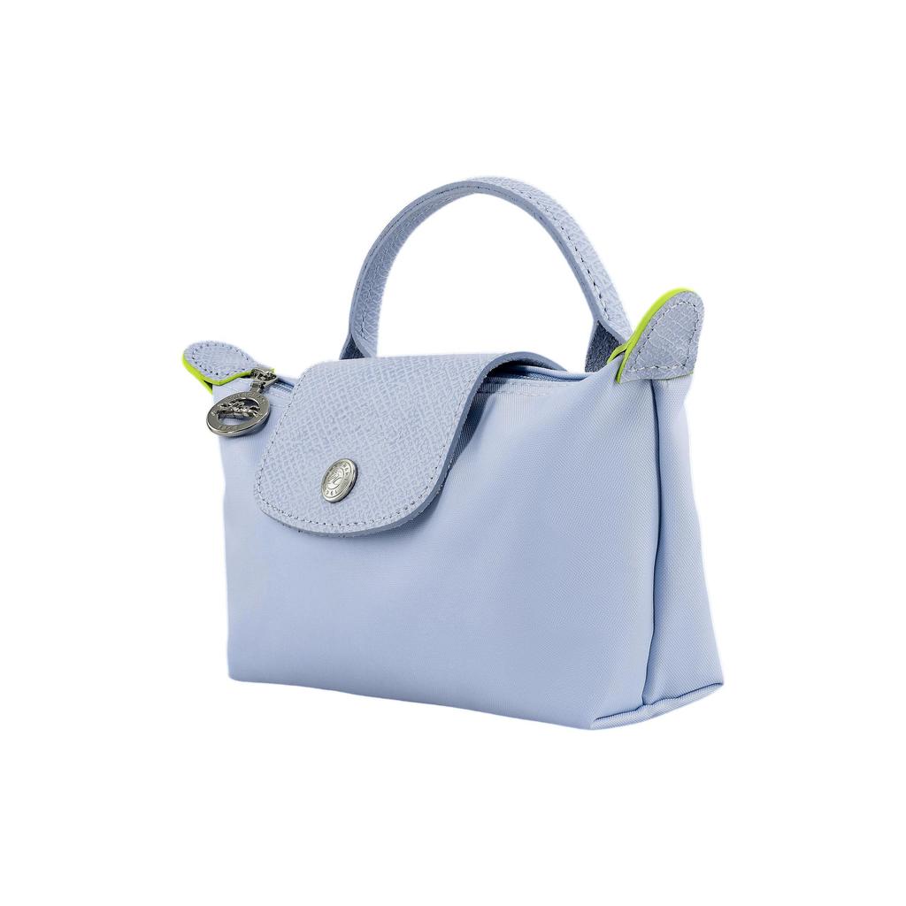 Longchamp Le Pliage Green 17 Logo Zipper Closure Snap Solid Embroidery Leather Trim Dumpling Tote Bag Small Women tote bags Light-Blue 34175919P79