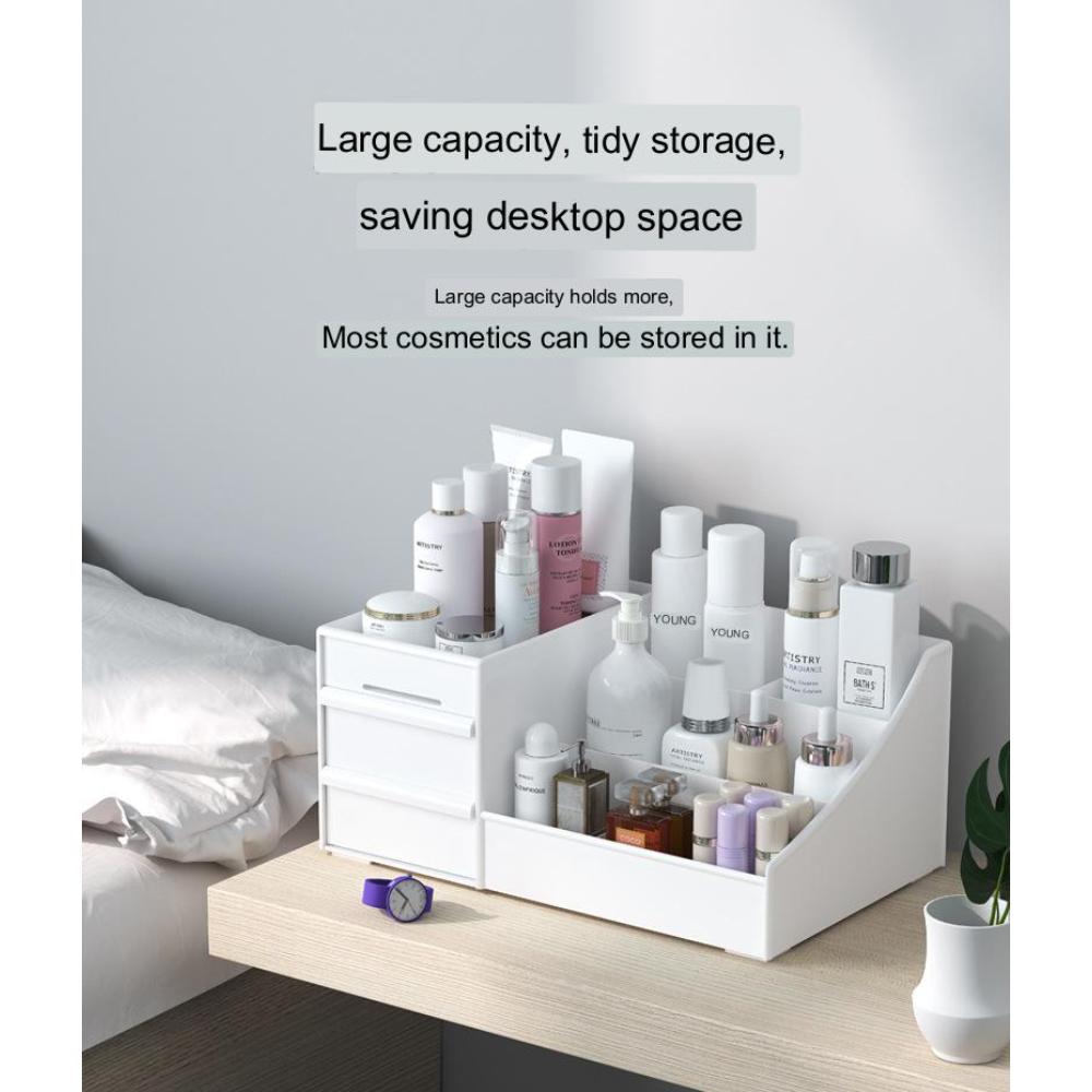 Тип ящика Женская косметичка для макияжа Коробка для общежития Организационная пластиковая полка Косметика для ухода за кожей Туалетный столик Настольный ящик для хранения Держатель кисточек для макияжа