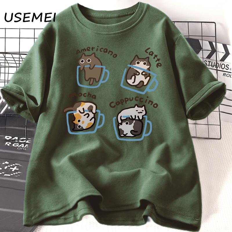 Футболки с изображением кота и кофе для мужчин, футболки унисекс с забавным принтом, летние повседневные рабочие футболки с коротким рукавом, хлопковая футболка унисекс с принтом