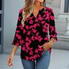 3/4 Sleeve Tops For Women T-Shirt Casual Flared Sleeves Print Tunic V Neck Pullover Blouse