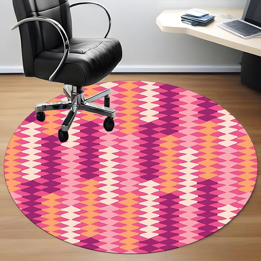 1pc Colorful Circle Chair Carpet for Office, Indoor Non Slip Washable Polyester Fiber Carpet,