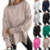 2025 Autumn Winter Women's Split Hem Sweatshirt, Round Neck Long Sleeve Layering Top with Solid Color Design, Casual Basic Loungewear for Daily Wear