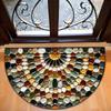 Multicolor Pebble Half Round Bath Mat, Non‑Slip Water Absorbent Natural Stone Bathroom Floor Rug