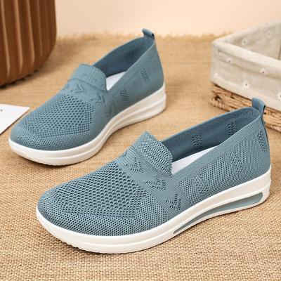 Обувь женская летняя дышащая повседневная обувь из летучего трикотажа, обувь для мамы, легкая обувь для ходьбы, однотонные универсальные туфли