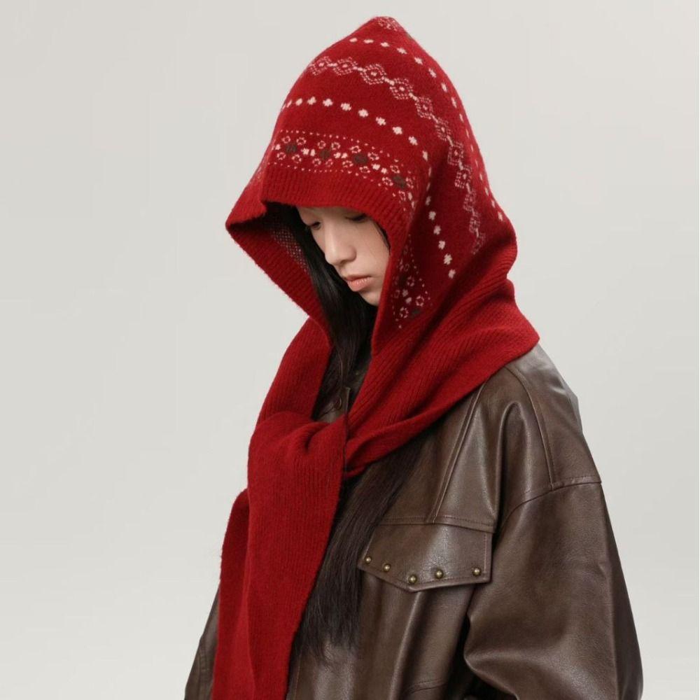 Жаккардовый шлем-балаклава в стиле Фэр-Айл, шарф-шапка, зимняя шапка, милая шапка с защитой ушей, уличная одежда