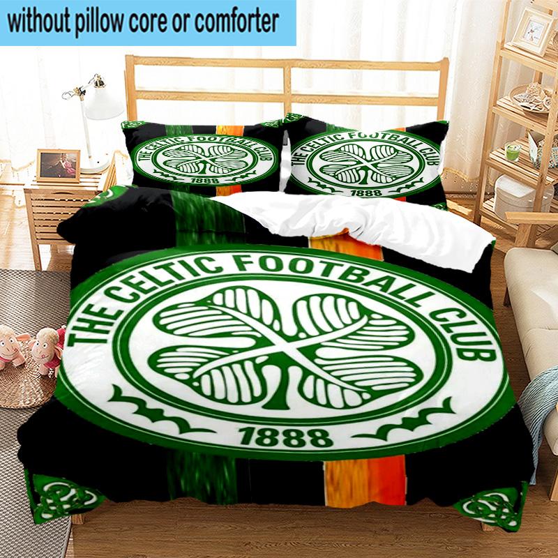 3pcs Celtic Football Club Crest Printed Bedding Set Duvet Cover Closure Includes 1 Duvet Cover & 2 Pillowcases Bedding Sets Home Decor Gifts