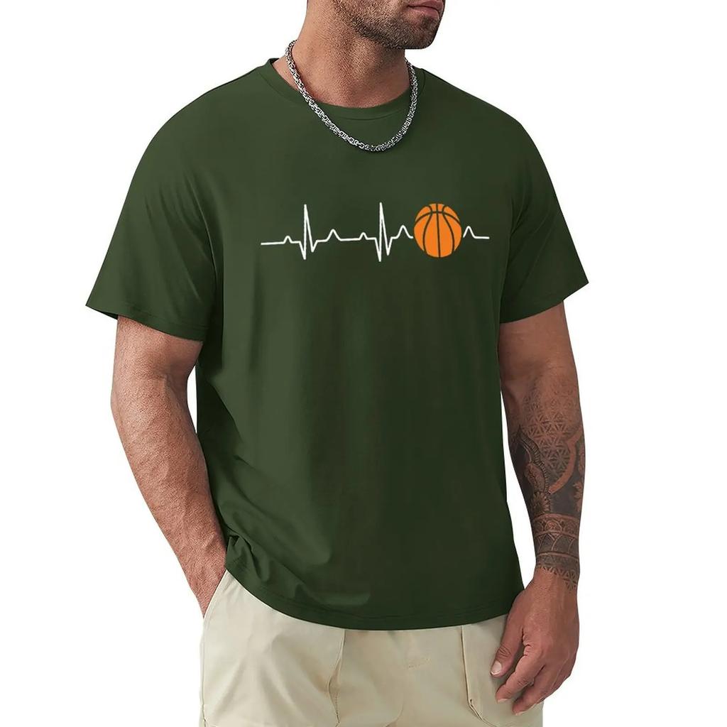 Футболка с надписью «Basketball Heartbeat» Футболка с коротким рукавом Harajuku из 100% хлопка с графикой Футболка с топами