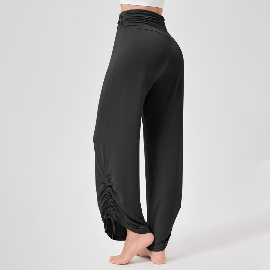 Женские прямые эластичные повседневные однотонные плиссированные спортивные брюки для фитнеса с высокой талией для йоги