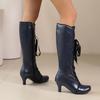 Q/Женские ботинки на высоком каблуке, осенне-зимние новые однотонные большие ботинки Martin в европейском и американском стиле