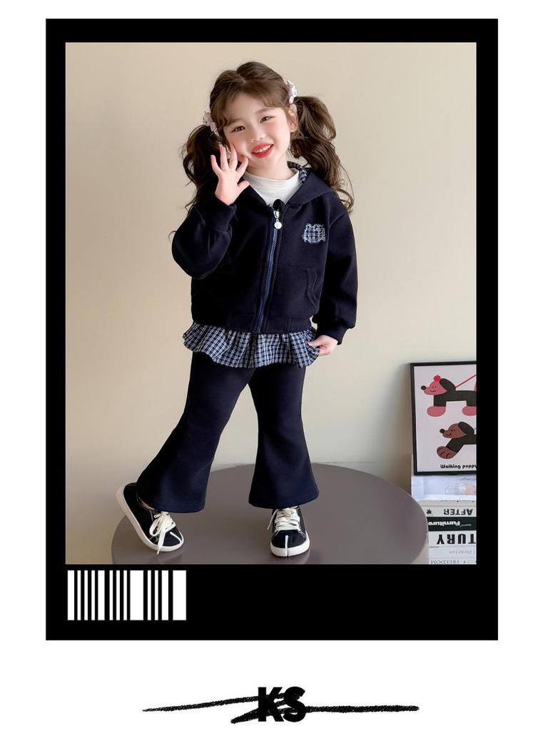 Autumn 2025 Girls' Fashionable Hooded Sweatshirt & Pants Set