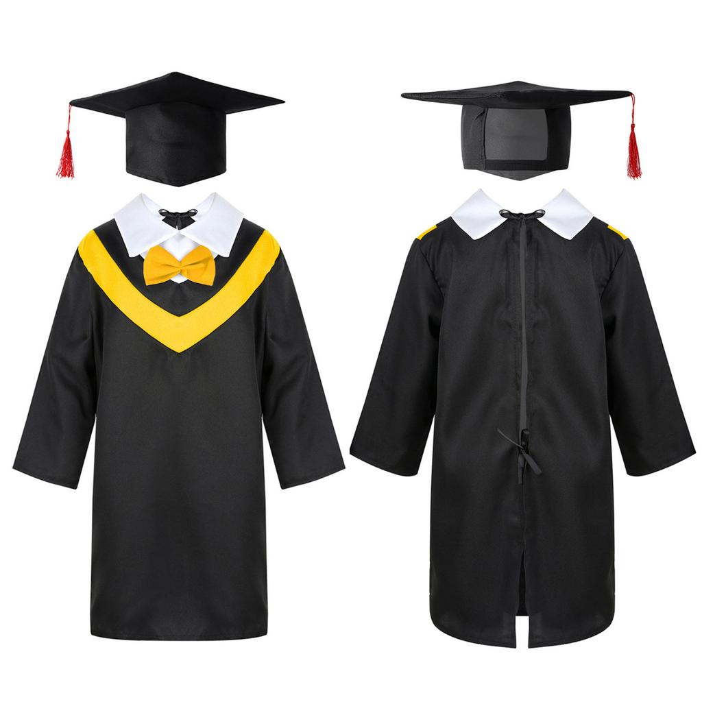 Детское выпускное платье для дошкольников и детского сада + комплект кепок с кисточками, детский костюм унисекс для выпускного вечера для девочек и мальчиков