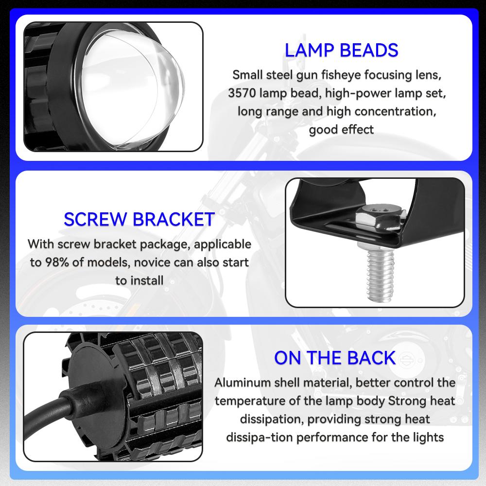 Светодиодные прожекторы Фары для мотоцикла Мини-фара для вождения Противотуманная фара Для квадроцикла Скутера Грузовика Внедорожника Мотоаксессуары Линза «рыбий глаз»