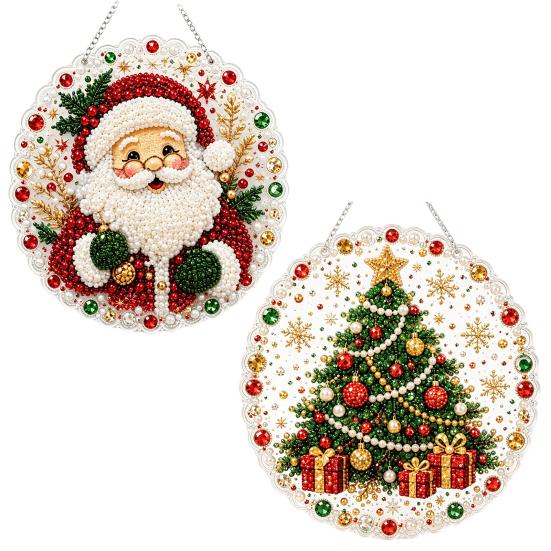 Acrylic Hanging Ornaments Christmas Rhinestone Painting Kit, DIY Wreath Art Craft for Adults, Double Kit Adults Sided Window Ornament, Gem Board Wall