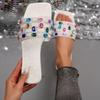 Fairy Style, Home Casual, Fashionable, Versatile, Rhinestone Sandals, Women's Summer Wears New Fashionable Flat Slippers