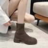 Осень/Зима Новые квадратные замшевые короткие сапоги женские сапоги на толстом каблуке и одинарные сапоги на среднем каблуке
