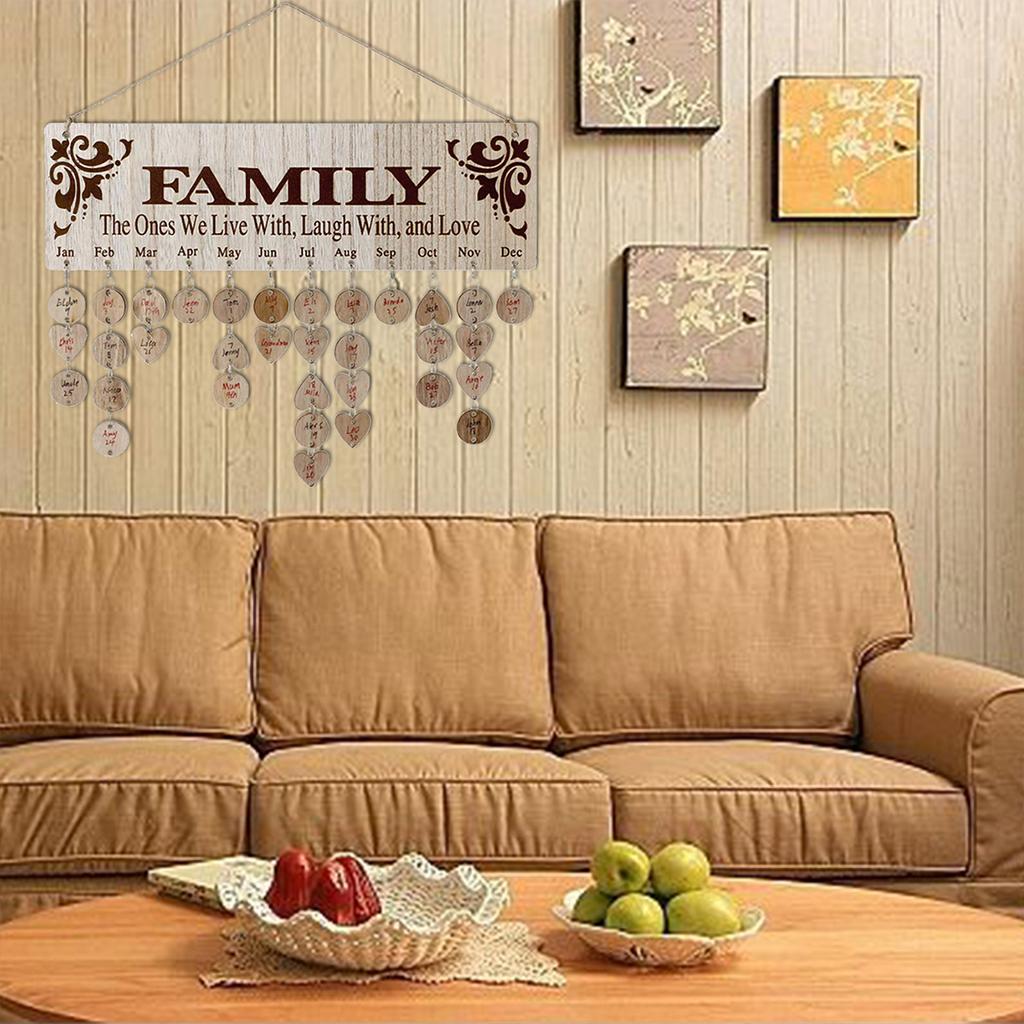 Wooden Calendar Hanging Ornament Wall Mounted Family Friends Birthday Reminder Message Board