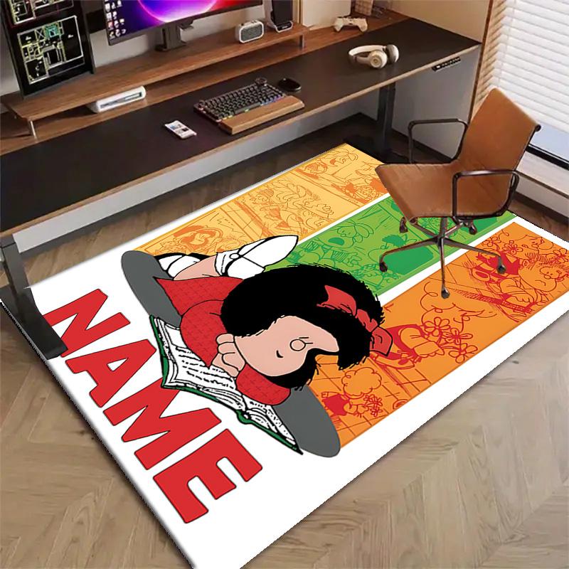 Custom Mafalda Mat Personalized Name, Polyester Washable Indoor Entryway Rug, Gift for Christmas, Easter, Thanksgiving Day