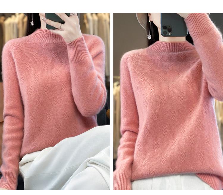 Autumn/Winter Thick Wool Pullover: Half-High Neck, 7-Gauge, Long Sleeve Knit Base Layer Sweater.