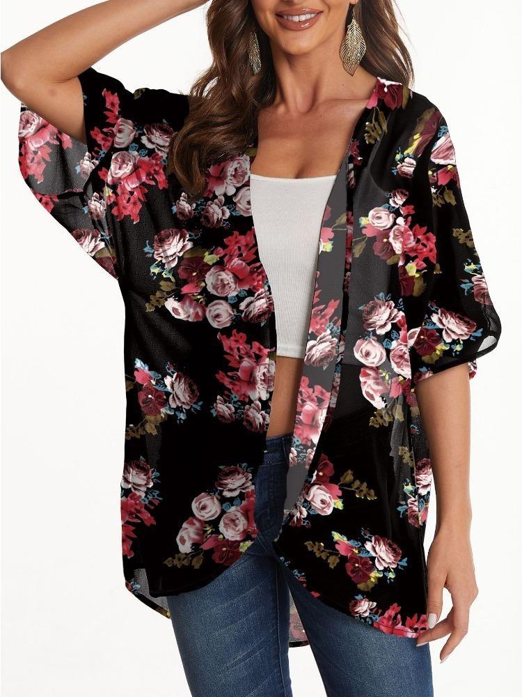 Women Printed Chiffon Sunscreen Cover Cardigan Top