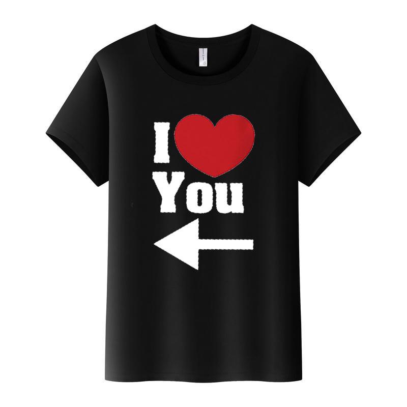 Футболка для пары с принтом сердца и стрелок, с коротким рукавом и круглым вырезом, свободная футболка King Queen, футболка для влюбленных, топы, женская одежда