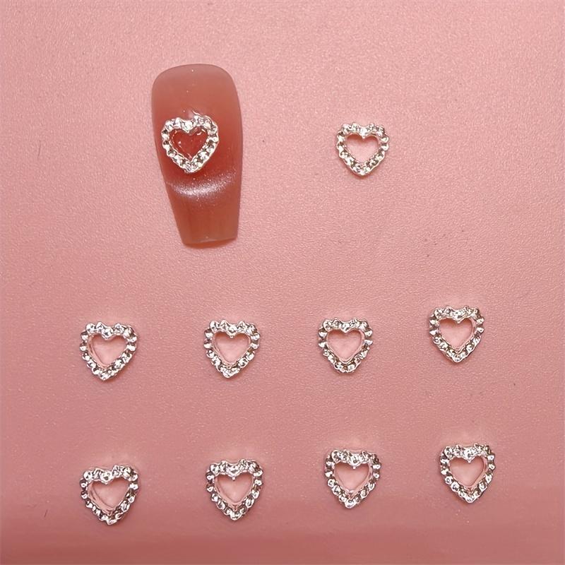 10pcs/set Silvery Cutout Heart Nail Art Accessories - 3D Alloy Nail Decorations for Elegant Nail Art, Unscented