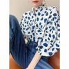 French Niche Puff Sleeve Shirt for Women Loose and Fashionable Polka Dot Printed Shirt Stand Cliffhanger Style Top Ins
