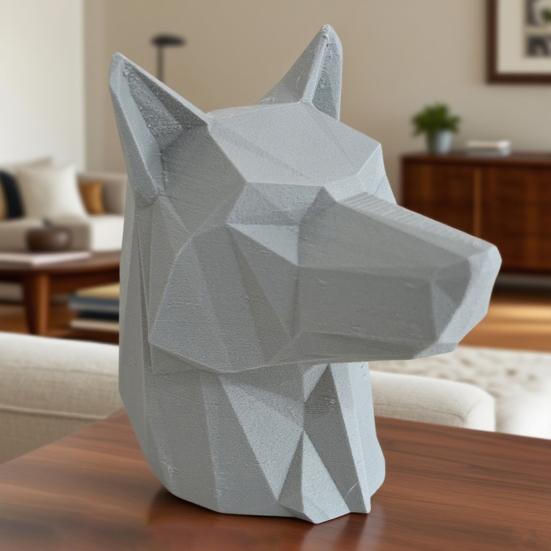 3D Printed Wolf Head Ornament Red Home Office Desktop Trailer Hat Statue Sculpture Coupling Cover