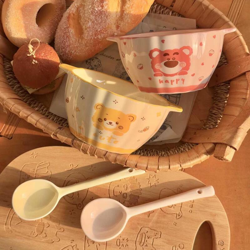 ZISIZ Керамическая тыквенная миска с двумя ручками и ложкой, Медведь Пчела
