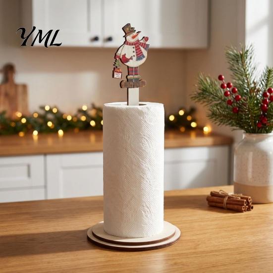 Cute Holiday Paper Rack Christmas Wooden Towel Holder, 2D Roll Dispenser with Snowman Festive Table Centerpiece Santa Patterns, Decorative Tissue