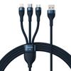 Baseus Flash Series II Universal 3-in-1 Fast Charging Cable USB-A To USB-C/Micro-USB/Lightning, 66W, 480Mbps, 1.2m, Blue