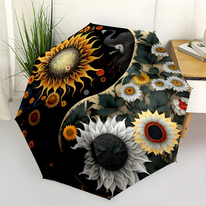 Cosmic Sunflower Bloom Portable Automatic Umbrella Compact 8-Rib Lightweight Durable Plastic & Iron All-Season Travel Fashion Lovers