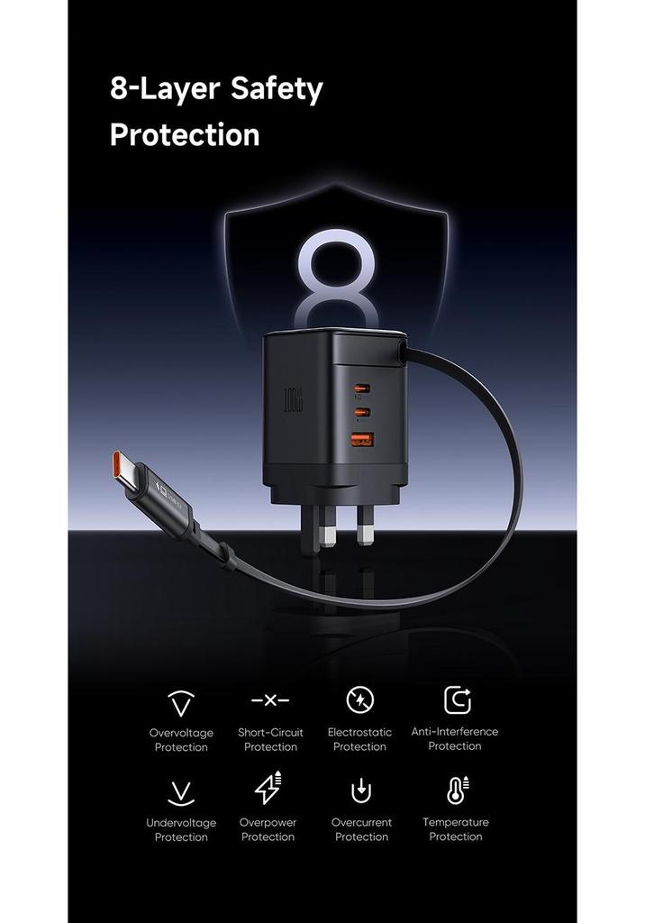 Mai Duo Duo MDD FreeGo 100 Вт GaN USB-C Выдвижной Кабель Быстрое Зарядное Устройство 3C1A
