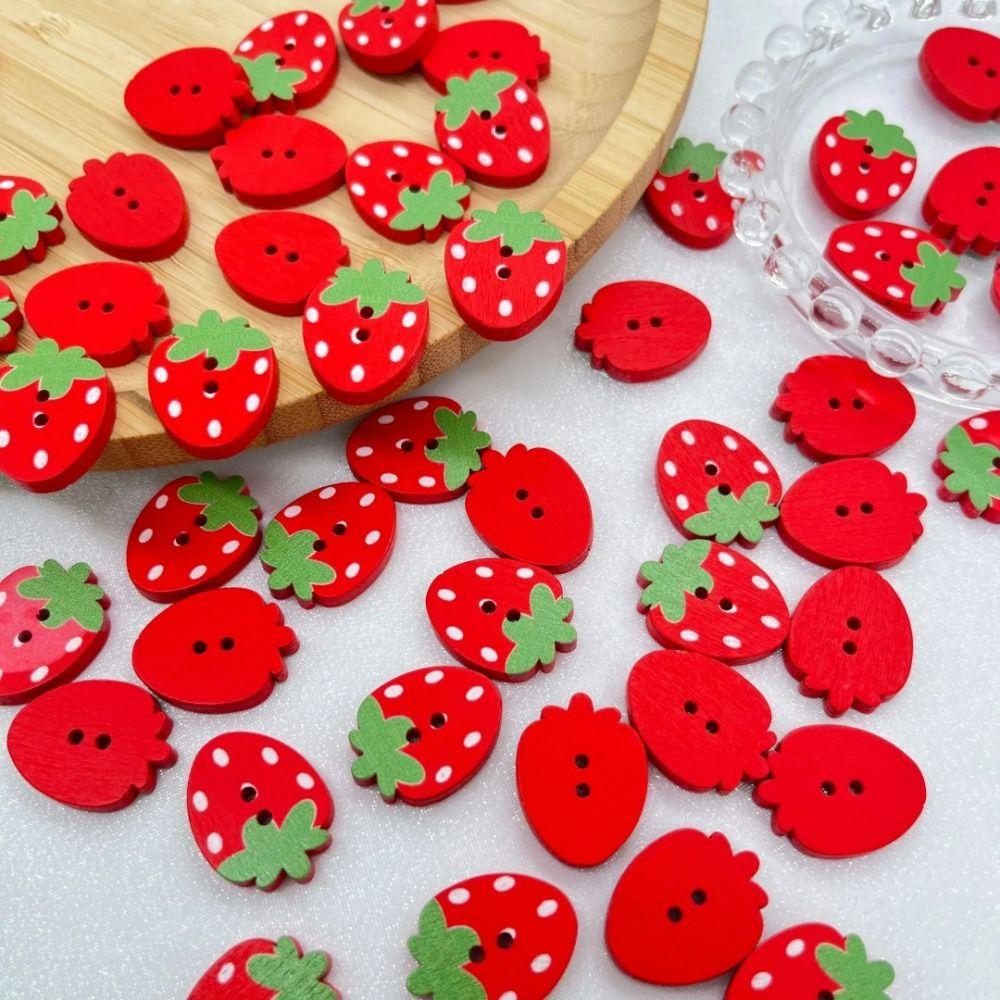 50Pcs Wooden Strawberry Buttons Red Pink Sewing Accessories Supplies Girl Kids