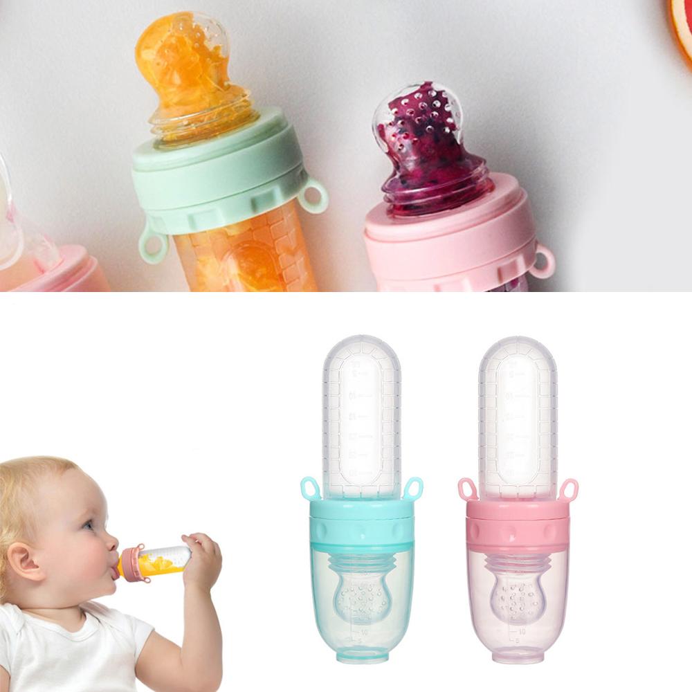 2 In 1 Baby Silicone Nipple Fresh Food Feeding Bottles Nibbler Learn Feeding Drinking Water Straw Handle Baby Food Feeder Set