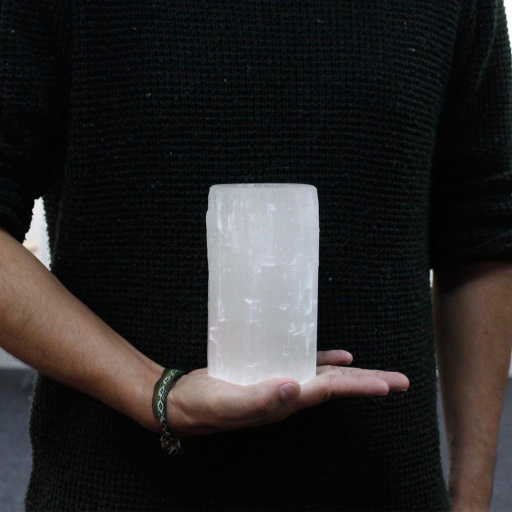 Selenite Candle Holder Cylinder 15 cm