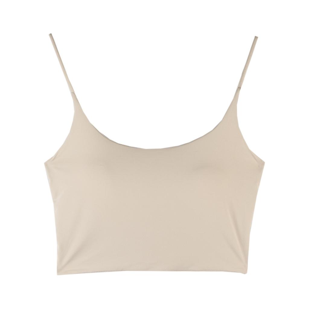 Ice Silk Halter Small Tank Top Women Summer Free Bra with Sexy Breast Pads White Spice Short Wear Top