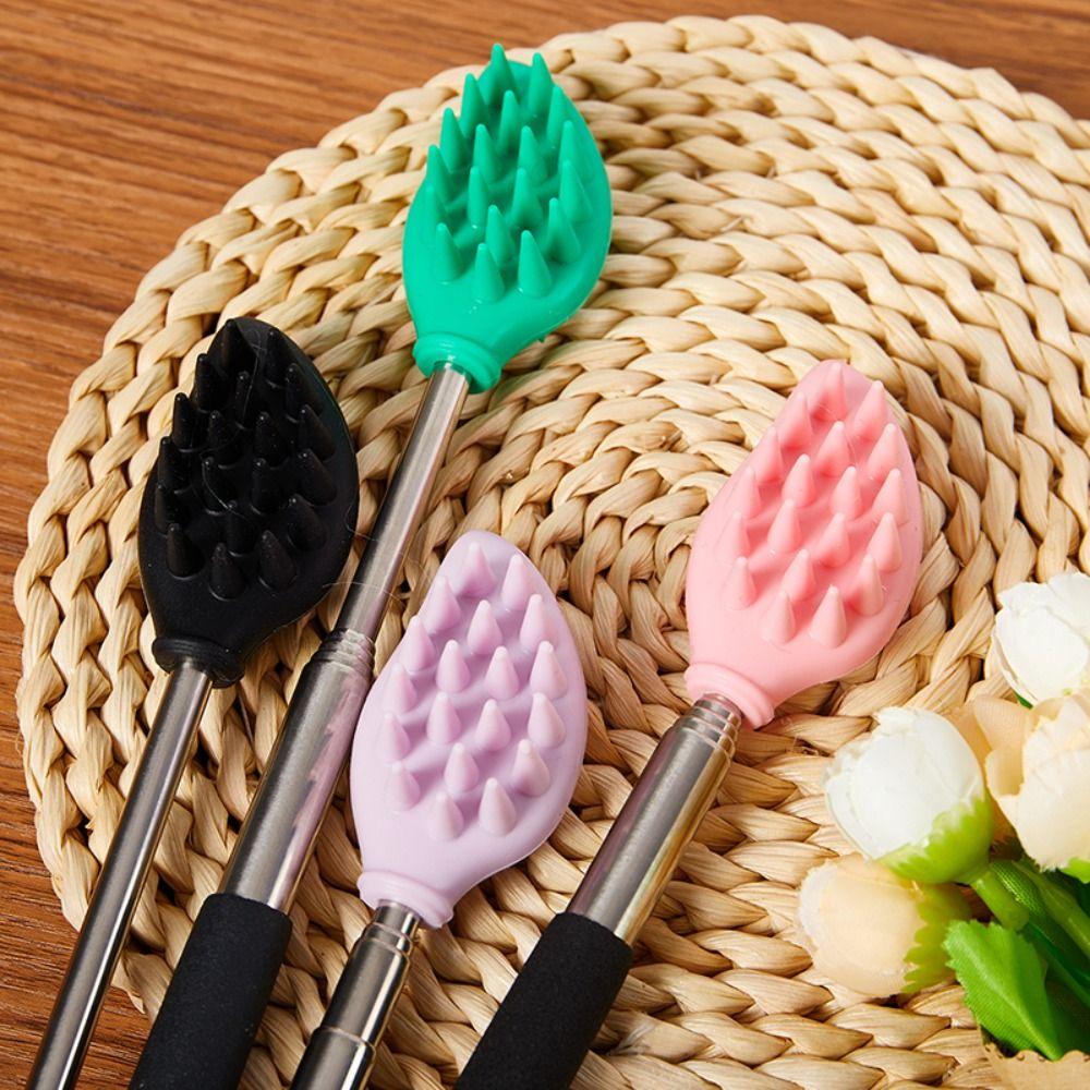 Телескопическая чесалка для спины, силиконовая массажная щетка, скребок для чистки носа, выдвижная чесалка для спины