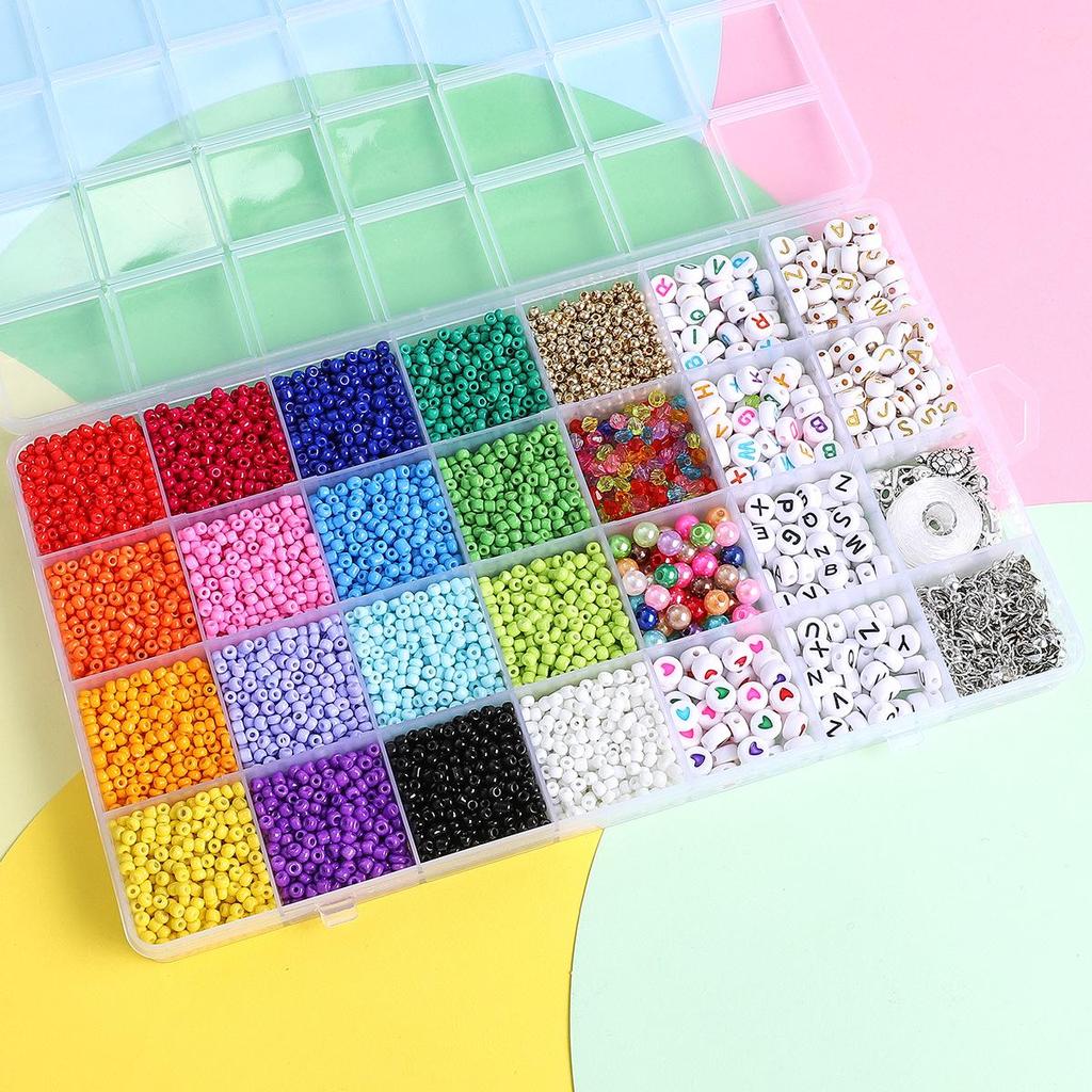 28-Compartment 3mm Seed & Letter Bead Set for DIY Handmade Beaded Bracelets and Necklaces