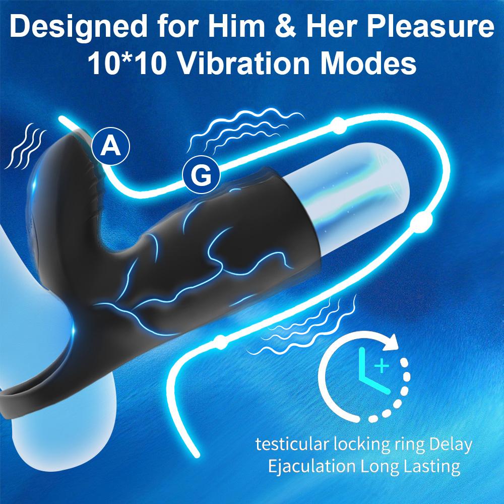 Vibrating Cock Ring With Penis Sleeve Clitoral G Spot Dual Stimulation Vibrator Couples Adult Sex Toys for Men Women Pleasure