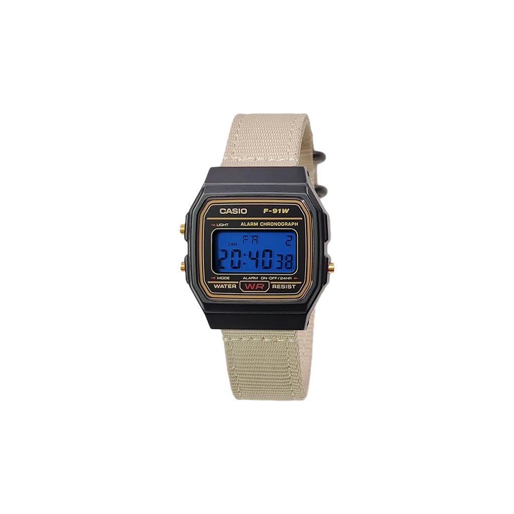 Casio Коллекция Custom Часы с кварцевым механизмом и нейлоновым ремешком Мужские часы Черный циферблат F-91WG-9(Watch5--)