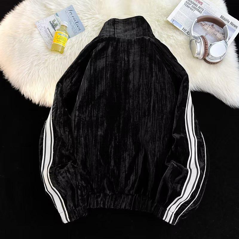 Осенний стильный полосатый свитшот из золотого бархата, спортивный костюм из двух частей для пар для мужчин