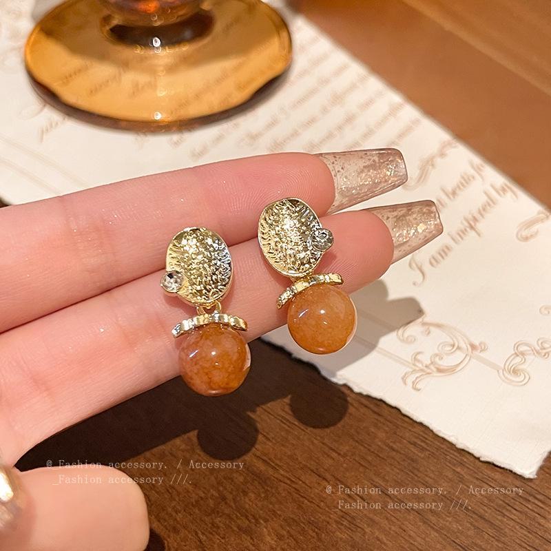 Модные ретро серьги из янтаря и камня тигровый глаз для женщин